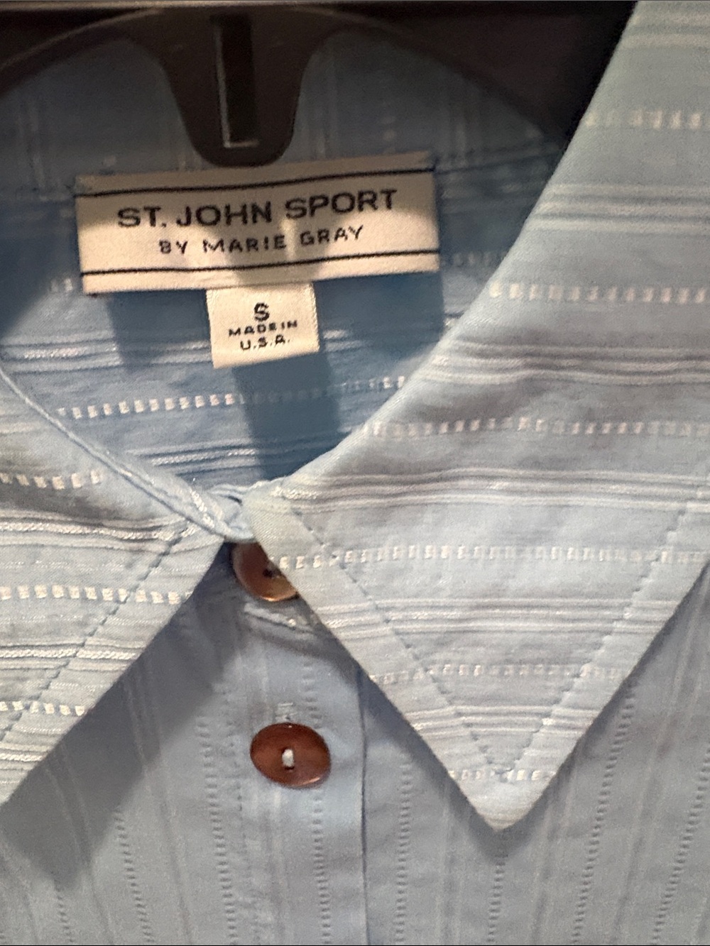 St. John Sport by Marie Gray Light Blue Short-Sleeve Button Front Top - Picture 2 of 6